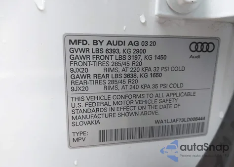 2020 Audi Q7 Premium Plus 45 Tfsi Quattro Tiptronic from USA, damaged, VIN WA1LJAF73LD008444
